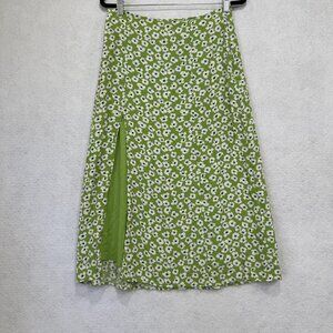 Maeve by Anthropologie Skirt Womens Small Green Floral Midi A-Line Front Slit
